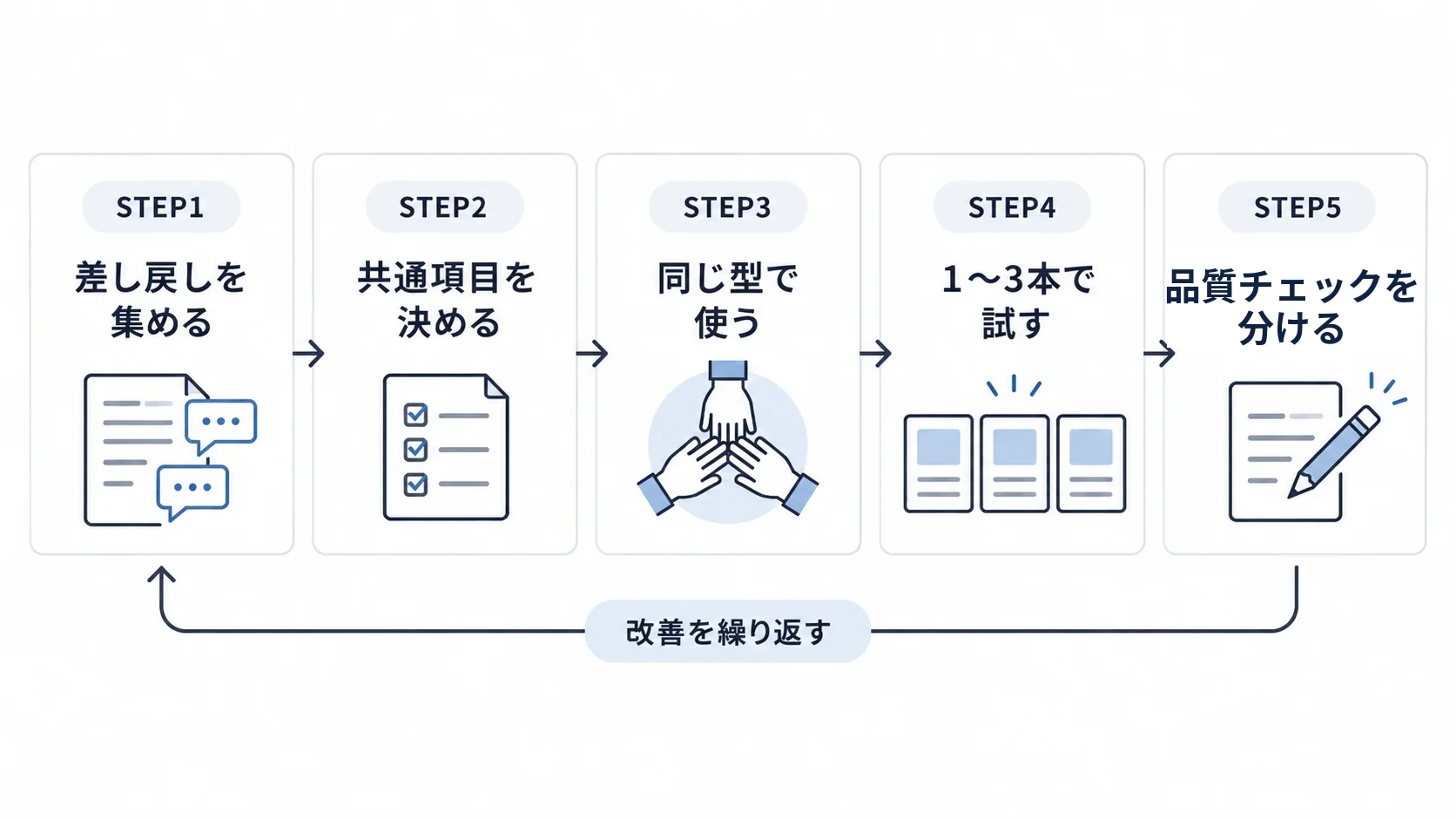 記事制作の差し戻しを集めて共通項目を決め、試験運用しながらテンプレートを改善する5ステップ