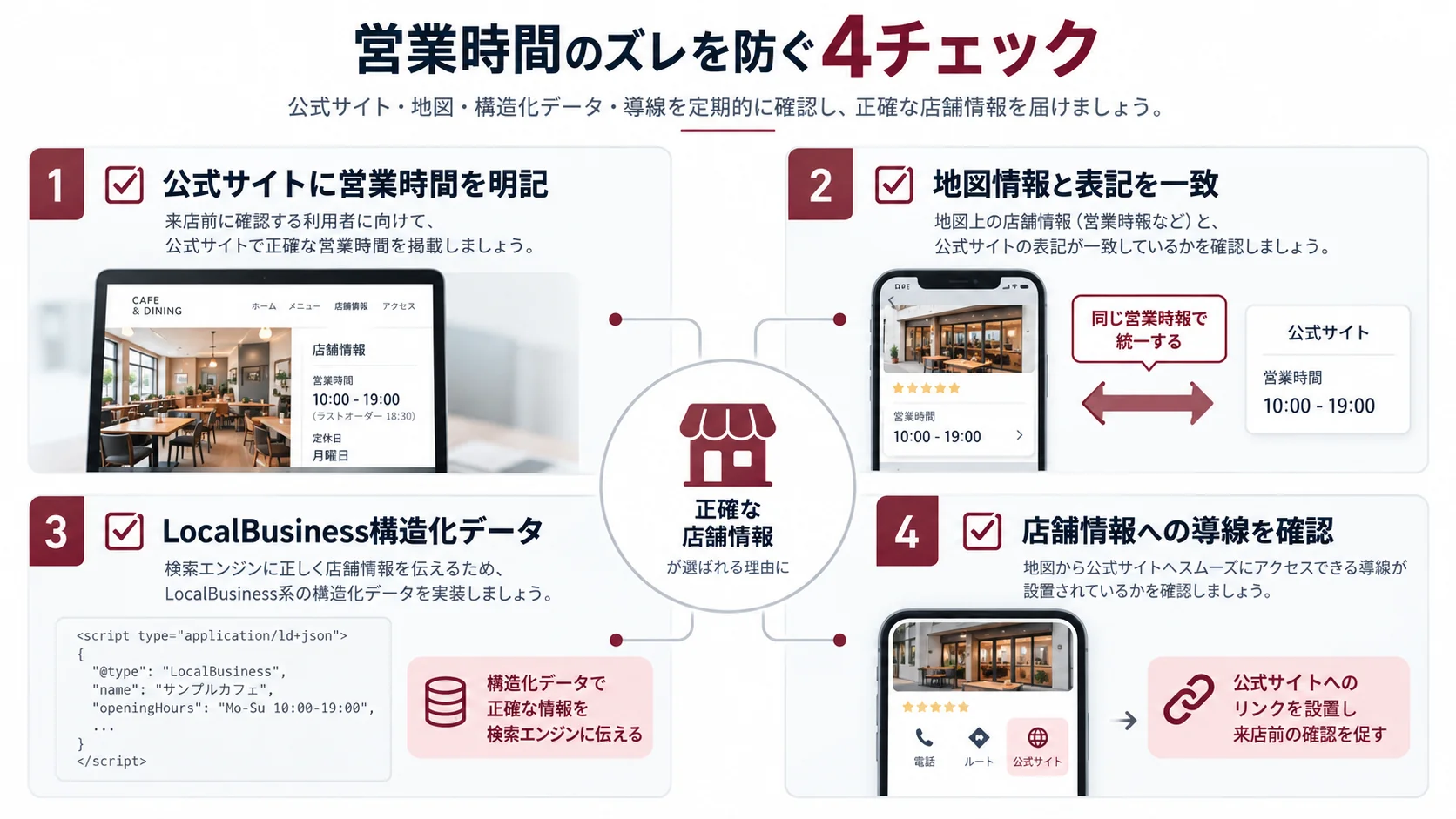 公式サイトと地図の営業時間を一致させるために店舗運営者が確認する4項目